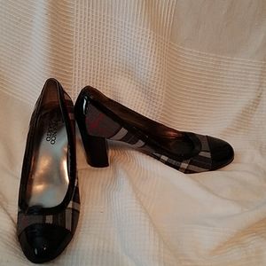 Patterned Cloth and Patent Tipped Shoes